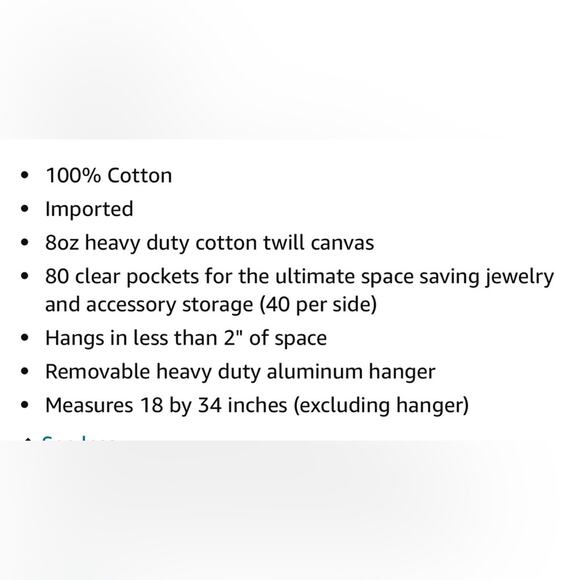 Household Essentials Hanging Jewelry Organizer, Natural Canvas - Picture 2 of 6